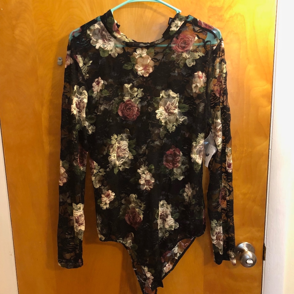 see through floral body suit